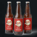 Holly Jolly Jultomten Retro jul Ölflaska Etikett<br><div class="desc">Flaska-etiketter med en glatt illustration av en vintage stil Jultomten med röda rosyskon. Hans klassiska röda julhatt och hans stora vita skägg. En snårskog bidrar till den festliga helgdag i denna utformning..</div>