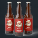 Holly Jolly Jultomten Retro jul Ölflaska Etikett<br><div class="desc">Flaska-etiketter med en glatt illustration av en vintage stil Jultomten med röda rosyskon. Hans klassiska röda julhatt och hans stora vita skägg. En snårskog bidrar till den festliga helgdag i denna utformning..</div>