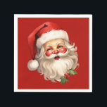 Holly Jolly Jultomten Retro jul Pappersservett<br><div class="desc">Pappra blöjor med en glatt illustration av en vintage stil Jultomten med röda rosyskon och med sin klassiska rödtomhatt och sin stora vita björn. En snårskog bidrar till den festliga helgdag i denna utformning.</div>