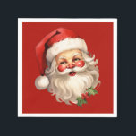Holly Jolly Jultomten Retro jul Pappersservett<br><div class="desc">Pappra blöjor med en glatt illustration av en vintage stil Jultomten med röda rosyskon och med sin klassiska rödtomhatt och sin stora vita björn. En snårskog bidrar till den festliga helgdag i denna utformning.</div>