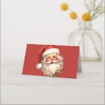 Holly Jolly Jultomten Retro jul Placeringskort<br><div class="desc">Placera kortet med en glatt illustration av en vintage stil Jultomten med röda rosyskon. Hans klassiska röda julhatt och hans stora vita skägg. En snårskog bidrar till den festliga helgdag i denna utformning.</div>