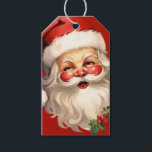 Holly Jolly Jultomten Retro jul Presentetikett<br><div class="desc">Ge märkre med en glatt illustration av en vintage stil Jultomten med röda rosyskskinn och bär hans klassiska rödtomhatt och stora vita björn. En snårskog bidrar till den festliga helgdag i denna utformning.</div>