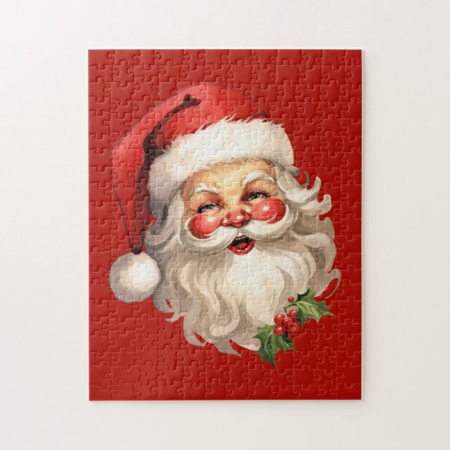 Holly Jolly Jultomten Retro jul Pussel (Vertikal)