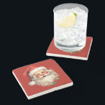 Holly Jolly Jultomten Retro jul Stenunderlägg<br><div class="desc">En sten underlägg med en glatt illustration av en vintage stil Jultomten med röda rosyskskinn. Han bär sin klassiska rödtomhatt och sin stora vita björn. En snårskog bidrar till den festliga helgdag i denna utformning.</div>