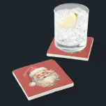 Holly Jolly Jultomten Retro jul Stenunderlägg<br><div class="desc">En sten underlägg med en glatt illustration av en vintage stil Jultomten med röda rosyskskinn. Han bär sin klassiska rödtomhatt och sin stora vita björn. En snårskog bidrar till den festliga helgdag i denna utformning.</div>