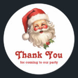 Holly Jolly Jultomten Retro jul Tack Runt Klistermärke<br><div class="desc">Tack för att du klickade med en glatt illustration av en vintage stil Jultomten med röda rosyskskinn och bär hans klassiska rödtomhatt och stora vita björn. En snårskog bidrar till den festliga helgdag i denna utformning.</div>