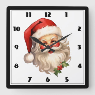 Holly Jolly Jultomten Retro Stil jul Fyrkantig Klocka