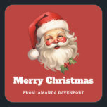 Holly Jolly Jultomten Retro Stil jul Fyrkantigt Klistermärke<br><div class="desc">Juldekaler med en glatt illustration av en vintage stil Jultomten med röda rosyskon och med sin klassiska rödtomhatt och sin stora vita björn. En snårskog bidrar till den festliga helgdag i denna utformning.</div>