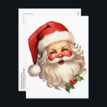 Holly Jolly Jultomten Retro Stil jul Helg Vykort<br><div class="desc">Julvykort med en glatt illustration av en vintage stil Jultomten med röda rosyskon och hans klassiska rödtomhatt och stora vita björn. En snårskog bidrar till den festliga helgdag i denna utformning.</div>