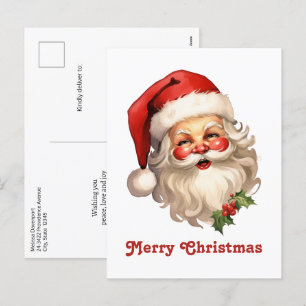 Holly Jolly Jultomten Retro Stil jul Helg Vykort