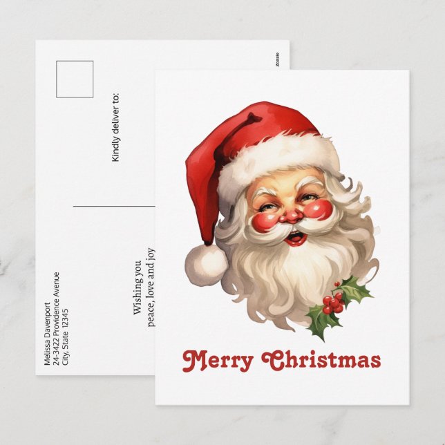 Holly Jolly Jultomten Retro Stil jul Helg Vykort (Fram/baksida)