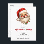 Holly Jolly Jultomten Retro Stil jul Inbjudan Vykort<br><div class="desc">Julfestens vykort med en glatt illustration av en vintage stil Jultomten med röda rosyskon och med sin klassiska röda tomhatt och sin stora vita björn. En snårskog bidrar till den festliga helgdag i denna utformning.</div>