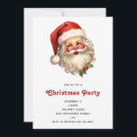 Holly Jolly Jultomten Retro Stil jul Inbjudningar<br><div class="desc">En julinbjudan med en glatt illustration av en vintage stil Jultomten med röda rosyskon...  med sin klassiska röda tomhatt och sin stora vita björn.. En snårskog bidrar till den festliga helgdag i denna utformning.</div>