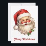 Holly Jolly Jultomten Retro Stil jul Julkort<br><div class="desc">Ett platt julkort med en glatt illustration av en vintage stil Jultomten med röda rosyskon och med sin klassiska röda tomhatt och sin stora vita björn. En snårskog bidrar till den festliga helgdag i denna utformning.</div>
