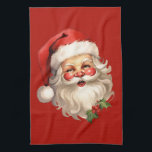 Holly Jolly Jultomten Retro Stil jul Kökshandduk<br><div class="desc">En kökshandduk med en glatt illustration av en vintage stil Jultomten med röda rosyskon och med sin klassiska rödtomhatt och sin stora vita björn. En snårskog bidrar till den festliga helgdag i denna utformning.</div>