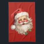 Holly Jolly Jultomten Retro Stil jul Kökshandduk<br><div class="desc">En kökshandduk med en glatt illustration av en vintage stil Jultomten med röda rosyskon och med sin klassiska rödtomhatt och sin stora vita björn. En snårskog bidrar till den festliga helgdag i denna utformning.</div>