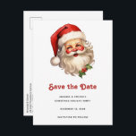 Holly Jolly Jultomten Retro Stil jul Meddelande Vykort<br><div class="desc">Spara vykortet med en glatt illustration av en vintage stil Jultomten med röda rosyskon och med hans klassiska röda tomhatt och stora vita björn. En snårskog bidrar till den festliga helgdag i denna utformning.</div>