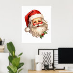 Holly Jolly Jultomten Retro Stil jul Poster<br><div class="desc">Poster med en glatt illustration av en vintage stil Jultomten med röda rosyskon. Han bär sin klassiska rödtomhatt och sin stora vita björn. En snårskog bidrar till den festliga helgdag i denna utformning.</div>