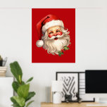 Holly Jolly Jultomten Retro Stil jul Poster<br><div class="desc">Poster med en glatt illustration av en vintage stil Jultomten med röda rosyskon. Han bär sin klassiska rödtomhatt och sin stora vita björn. En snårskog bidrar till den festliga helgdag i denna utformning.</div>