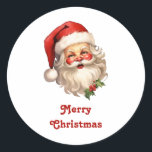 Holly Jolly Jultomten Retro Stil jul Runt Klistermärke<br><div class="desc">Juldekaler med en glatt illustration av en vintage stil Jultomten med röda rosyskon och med sin klassiska rödtomhatt och sin stora vita björn. En snårskog bidrar till den festliga helgdag i denna utformning.</div>
