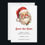 Holly Jolly Jultomten Retro Stil jul Spara Datumet<br><div class="desc">Spara datumkortet med en glatt illustration av en vintage stil Jultomten med röda rosyskon och med hans klassiska röda tomhatt och stora vita björn. En snårskog bidrar till den festliga helgdag i denna utformning.</div>