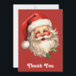 Holly Jolly Jultomten Retro Stil jul Tack Kort<br><div class="desc">Tack kort med en glatt illustration av en vintage stil Jultomten med röda rosyskon och hans klassiska röda tomhatt och stora vita björn. En snårskog bidrar till den festliga helgdag i denna utformning.</div>