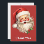 Holly Jolly Jultomten Retro Stil jul Tack Kort<br><div class="desc">Tack kort med en glatt illustration av en vintage stil Jultomten med röda rosyskon och hans klassiska röda tomhatt och stora vita björn. En snårskog bidrar till den festliga helgdag i denna utformning.</div>