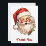 Holly Jolly Jultomten Retro Stil jul Tack Kort<br><div class="desc">Tack kort med en glatt illustration av en vintage stil Jultomten med röda rosyskon och hans klassiska röda tomhatt och stora vita björn. En snårskog bidrar till den festliga helgdag i denna utformning.</div>
