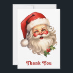 Holly Jolly Jultomten Retro Stil jul Tack Kort<br><div class="desc">Tack kort med en glatt illustration av en vintage stil Jultomten med röda rosyskon och hans klassiska röda tomhatt och stora vita björn. En snårskog bidrar till den festliga helgdag i denna utformning.</div>