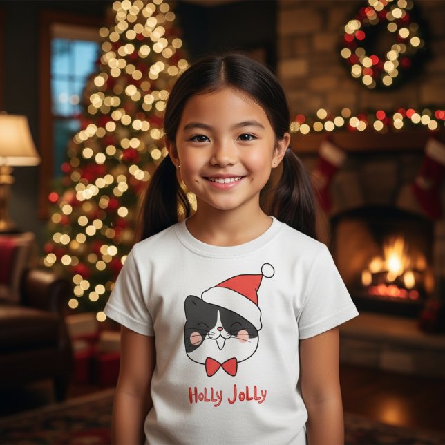 Holly Jolly Kawaii Santa Cat jul T-Shirt (Skapare uppladdad)