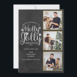 Holly Jolly Kritkollo 3 Foto Collage Julkort<br><div class="desc">En elegant Holly Jolly 3-foto collage semesterdesign för dig att anpassa med dina favoritbilder i gyllene ramar,  meddelande,  namn och år på en kritkollo-bakgrund. Baksidan har fallande snöflingor på en matchande kritkollo-bakgrund. Designad av Thisisnotme©</div>