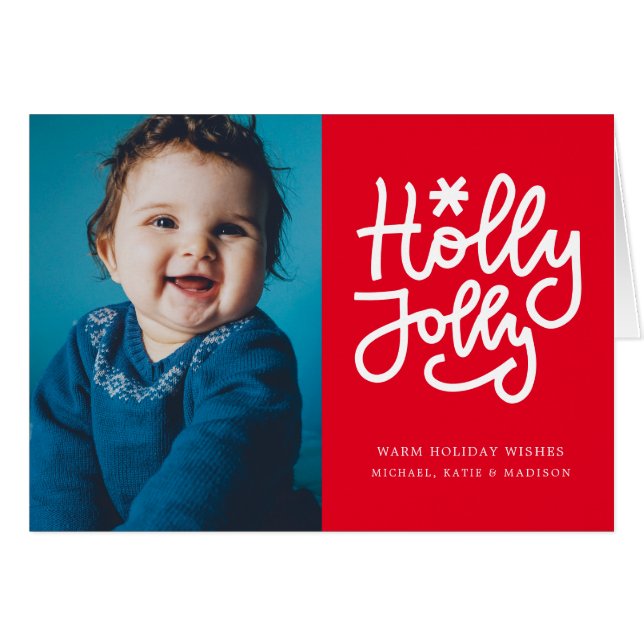 HOLLY JOLLY | Lägg till foto Hälsningskort (Framsidan Horizontal)