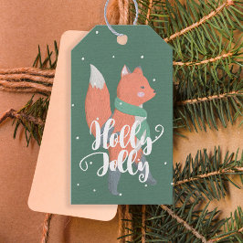 Holly Jolly Little Cute Orange Fox Hunter Grönt Presentetikett