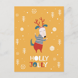 Holly Jolly med Cute Hund Postcard i julklapp Vykort