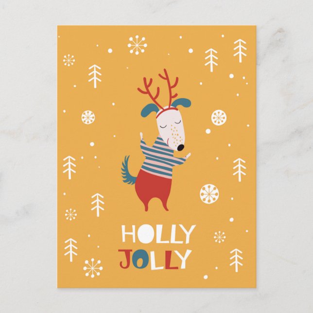 Holly Jolly med Cute Hund Postcard i julklapp Vykort (Framsida)