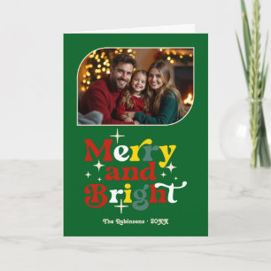 Holly Jolly Merry och Bright Retro julfoto Helgkort