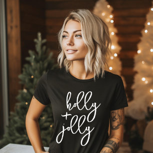 Holly Jolly Modern Cute Script fold Helgdag T Shirt