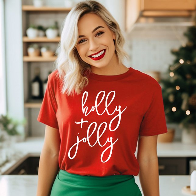 Holly Jolly Modern Cute Script fold Helgdag T Shirt (Skapare uppladdad)