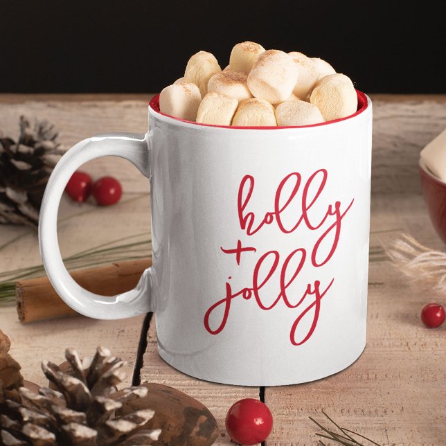 Holly Jolly Modern Cute Script Minimalist Helgdag Två-Tonad Mugg (Skapare uppladdad)