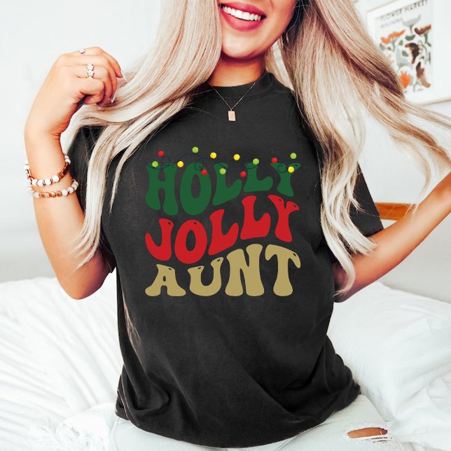 Holly Jolly Moster jul Groovy Black T Shirt (Holly Jolly Aunt Christmas Groovy Black T-Shirt)