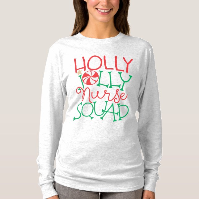 Holly Jolly Nurse Squad Cute Candy jul T Shirt (Framsida)
