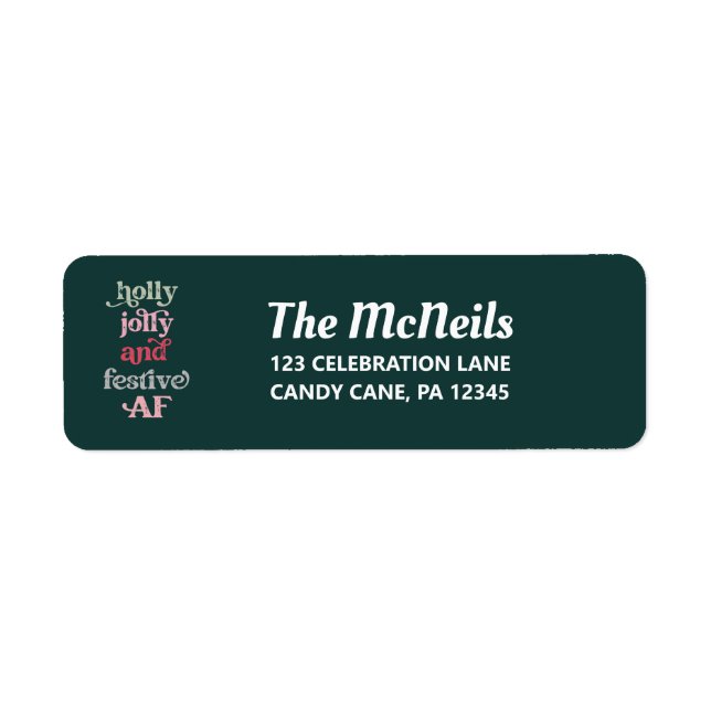 Holly Jolly och Festive AF Helgdag Address Label Returadress Etikett (Framsidan)