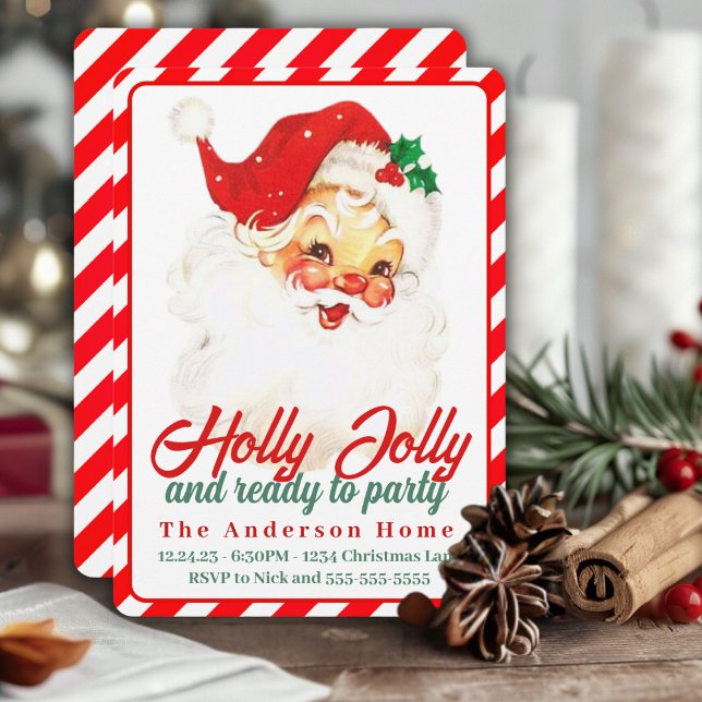Holly Jolly och Redo till Party Anpassningsbar jul Inbjudningar (Holly Jolly And Ready To Party Custom Christmas Invitation)