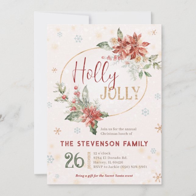 Holly Jolly Officiell Family Lunch Dinner Inbjudningar (Framsida)