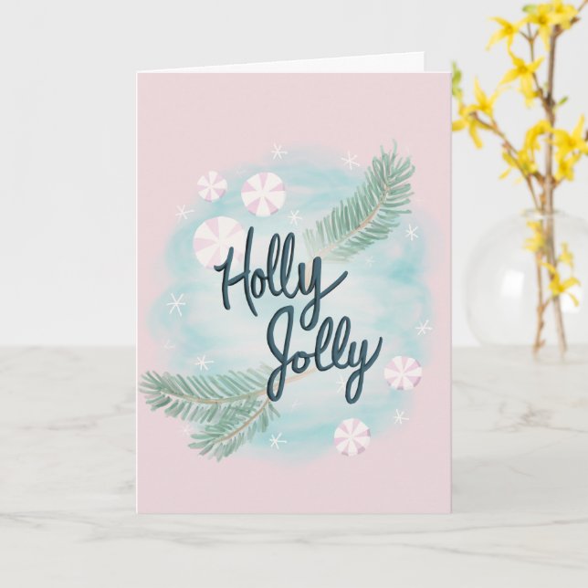 Holly Jolly - Pastel - jul - Hälsning - Kort (Gul blomma)