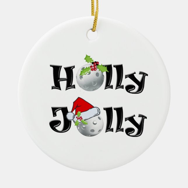 Holly Jolly Pickleball Julgransprydnad Keramik (Framsidan)
