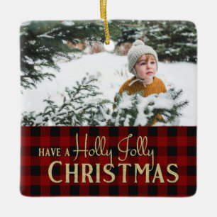 Holly Jolly Plade jul med Photo Ceramic Orn Julgransprydnad Keramik