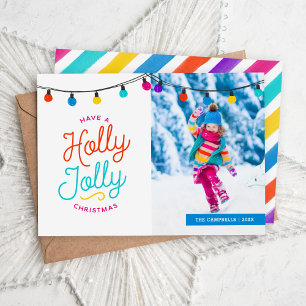 Holly Jolly   Platt Helgdag-fotokort Julkort