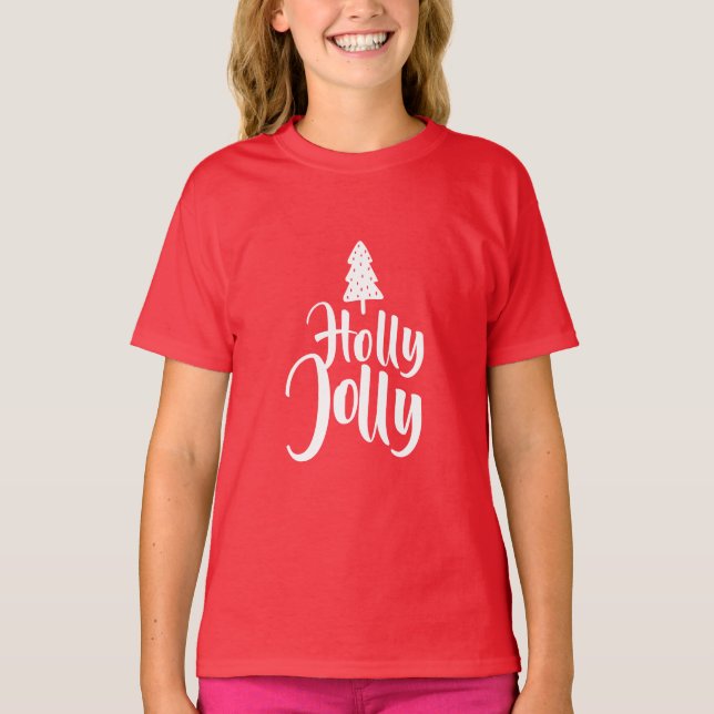 Holly Jolly Red and White God jul T Shirt (Framsida)