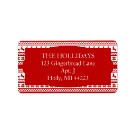 Holly Jolly Red Nordic Print Reindeer jul Adressetikett